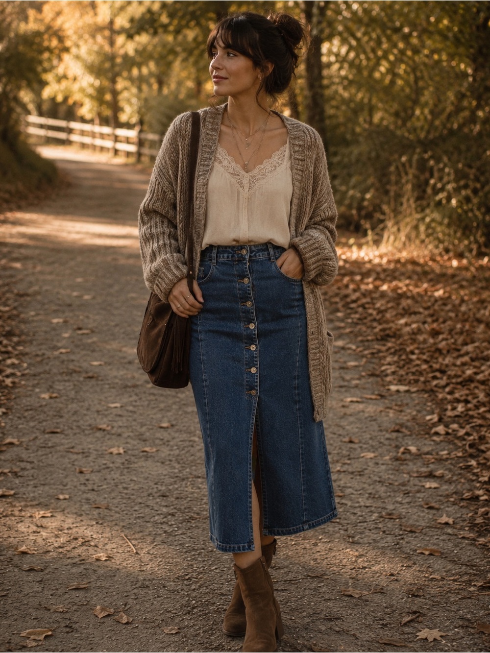 Free People Size 4 Denim Midi Skirt Button Front Slit Stretch Y2K 90s Boho